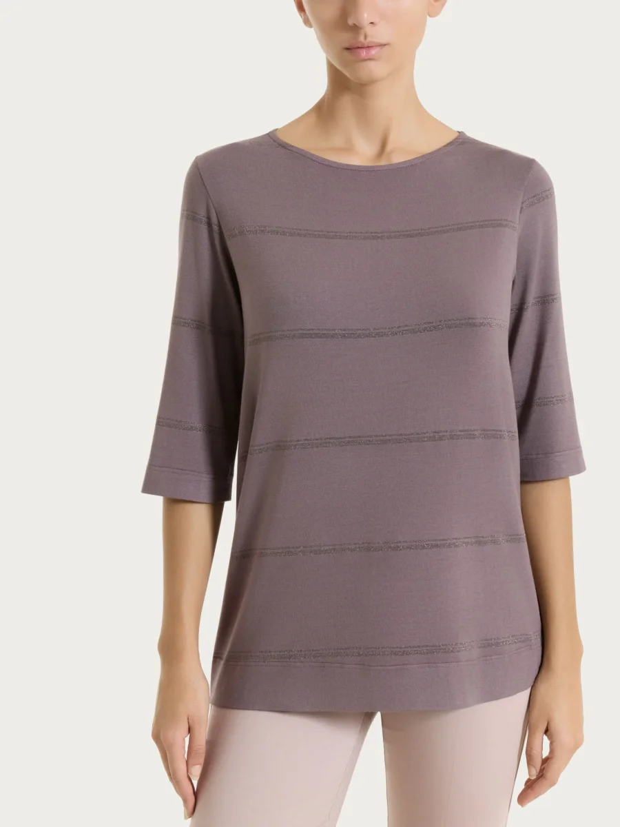 Maglietta a righe con manica 3/4 in Viscosa Summer e Lurex - Fant. Plum Truffle riga spaziata - immagine 2