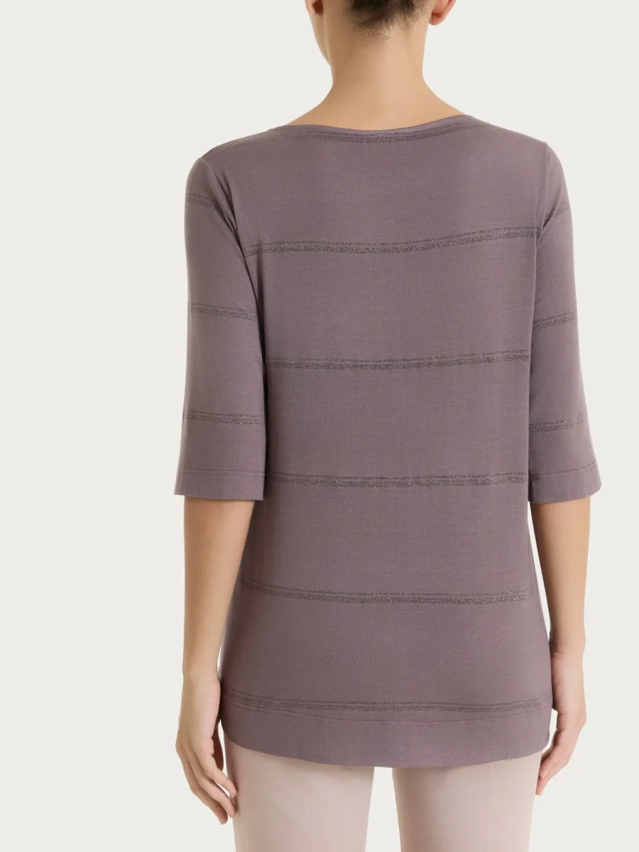 Maglietta a righe con manica 3/4 in Viscosa Summer e Lurex - Fant. Plum Truffle riga spaziata - immagine 3