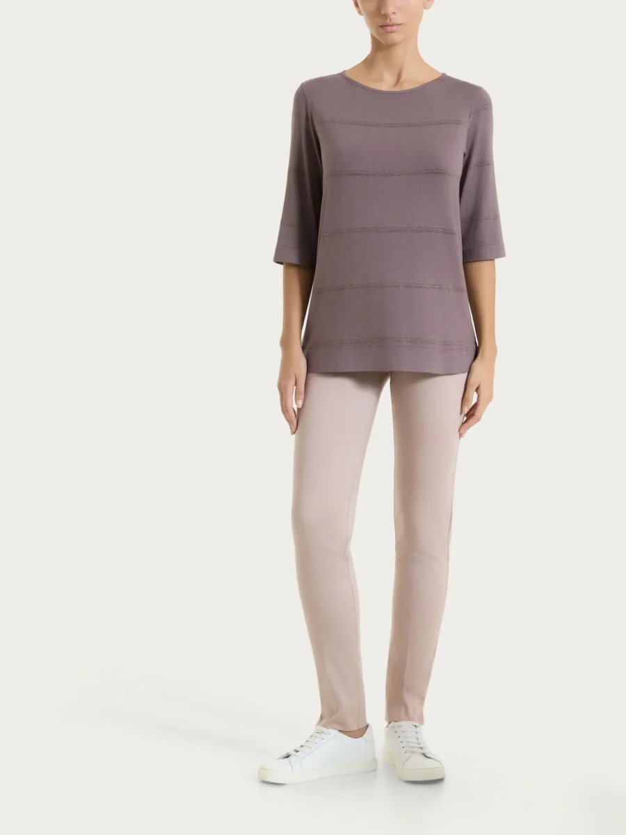 Maglietta a righe con manica 3/4 in Viscosa Summer e Lurex - Fant. Plum Truffle riga spaziata - immagine 6