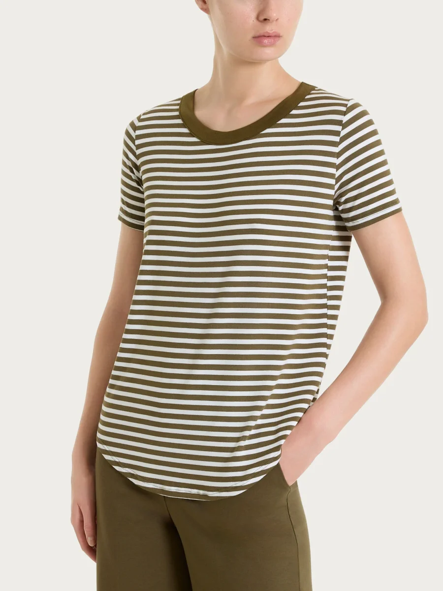 Maglietta girocollo a righe in Viscosa Summer - Fant. Dark Olive riga pari
