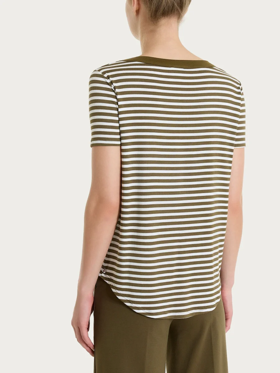 Maglietta girocollo a righe in Viscosa Summer - Fant. Dark Olive riga pari - immagine 3