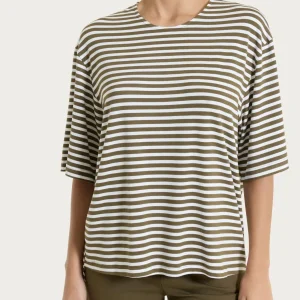 Maglietta boxy a righe in Viscosa Summer - Fant. Dark Olive riga pari