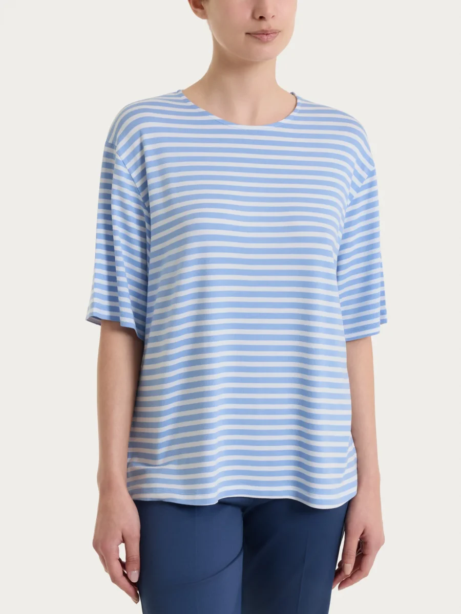 Maglietta boxy a righe in Viscosa Summer - Fant. Bel Air Blue riga pari - immagine 2