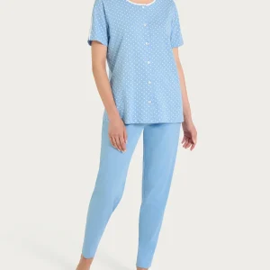 Pigiama aperto a pois in Jersey di cotone - Fant. Della Robbia Blue