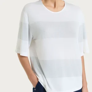 Maglietta girocollo con macro righe in Summer Light e Lurex - Fant.Bianco