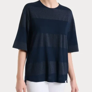 Maglietta girocollo con macro righe in Summer Light e Lurex - Fant.Bleu