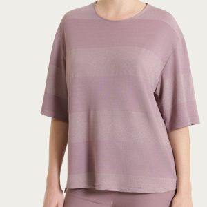 Maglietta girocollo con macro righe in Summer Light e Lurex - Fant. Twilight Mauve