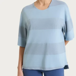 Maglietta girocollo con macro righe in Summer Light e Lurex - Fant. Dusty Blue