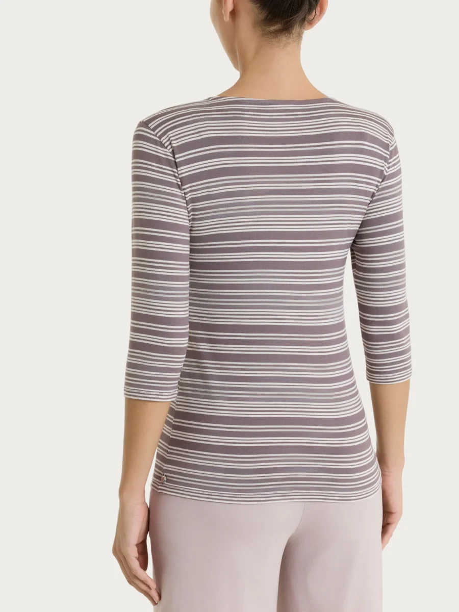 Maglietta a righe alternate con scollo a V in Viscosa Summer - Fant. Plum Truffle - immagine 3