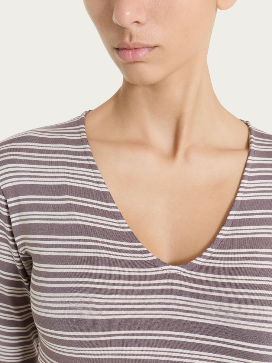 Maglietta a righe alternate con scollo a V in Viscosa Summer - Fant. Plum Truffle - immagine 5