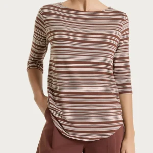 Maglietta a righe alternate con scollo a barchetta in Viscosa Summer - Fant.Cappuccino