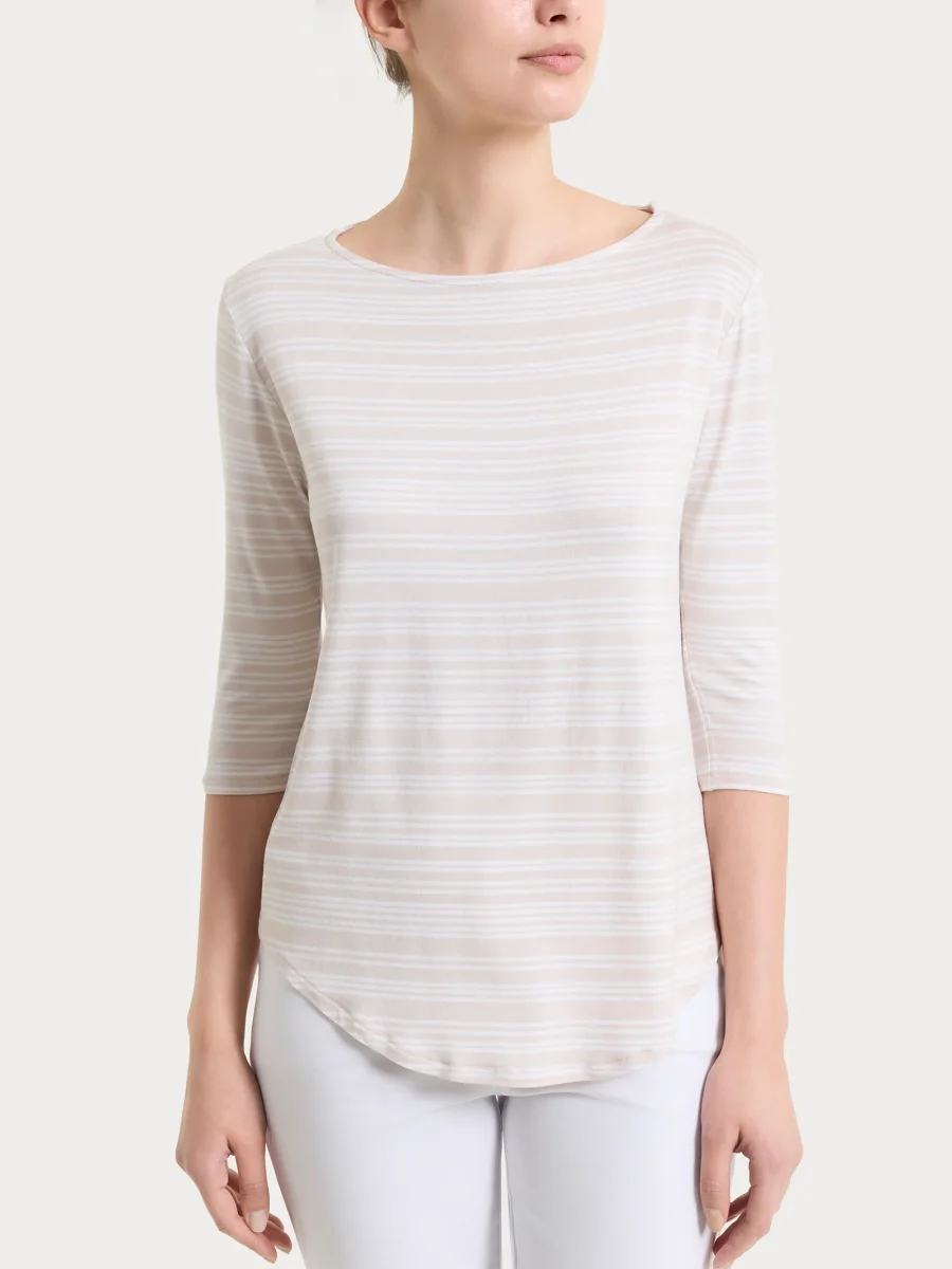 Maglietta a righe alternate con scollo a barchetta in Viscosa Summer - Fant.Champignon