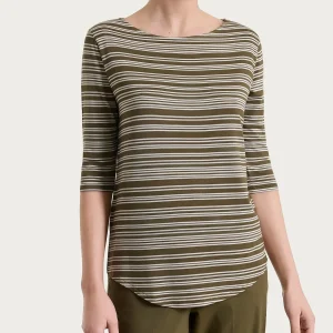 Maglietta a righe alternate con scollo a barchetta in Viscosa Summer - Fant. Dark Olive