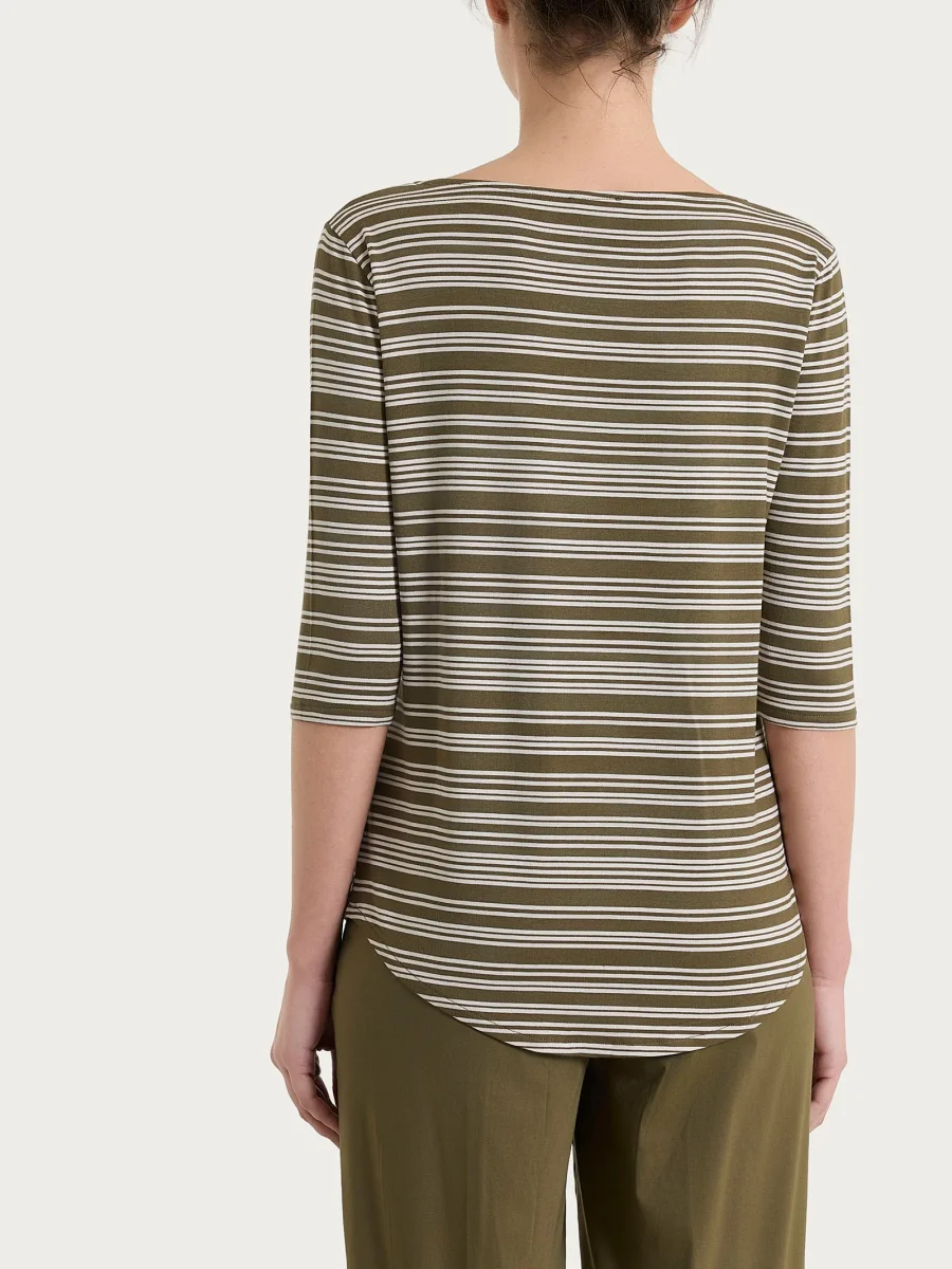 Maglietta a righe alternate con scollo a barchetta in Viscosa Summer - Fant. Dark Olive - immagine 3
