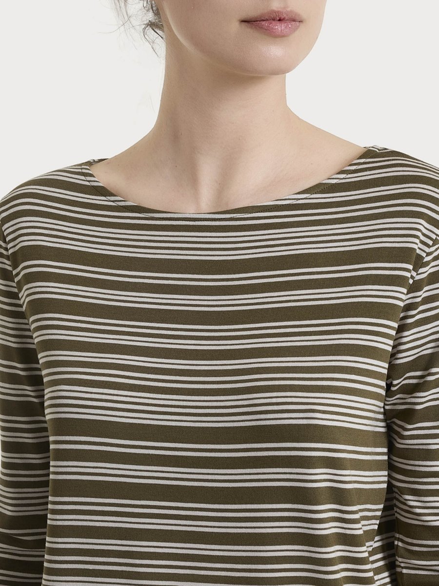 Maglietta a righe alternate con scollo a barchetta in Viscosa Summer - Fant. Dark Olive - immagine 5