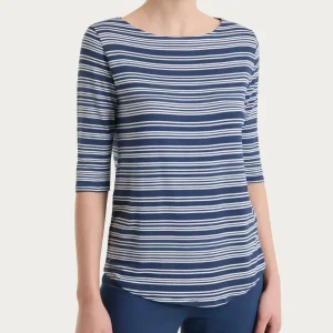 Maglietta a righe alternate con scollo a barchetta in Viscosa Summer - Fant. Oceana