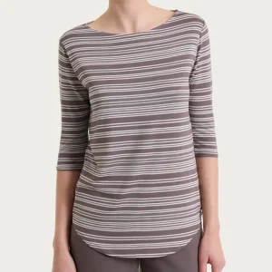 Maglietta a righe alternate con scollo a barchetta in Viscosa Summer - Fant. Plum Truffle