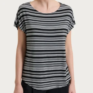 Maglietta girocollo a righe alternate in Viscosa Summer - Fant.Nero