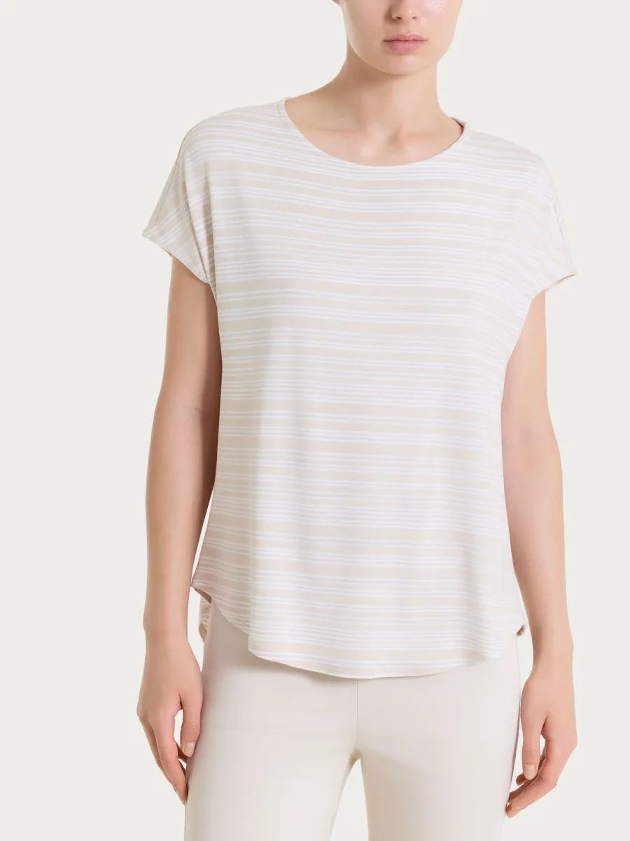 Maglietta girocollo a righe alternate in Viscosa Summer - Fant.Champignon