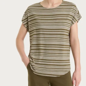 Maglietta girocollo a righe alternate in Viscosa Summer - Fant. Dark Olive