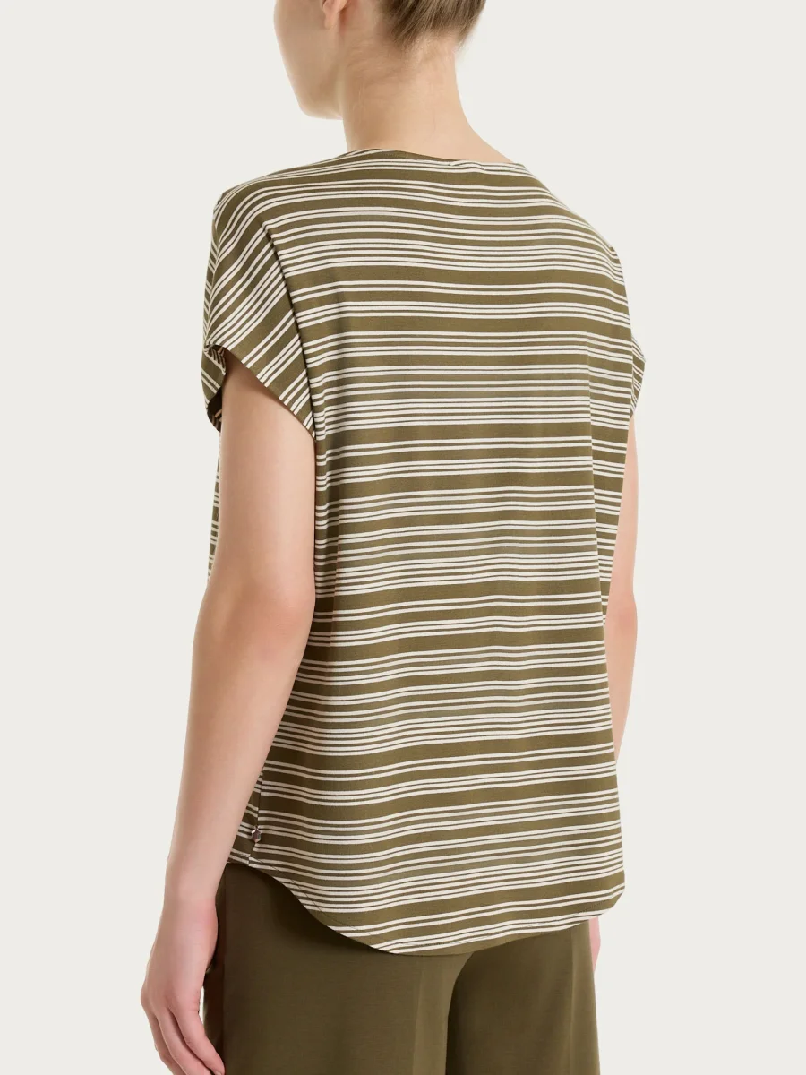 Maglietta girocollo a righe alternate in Viscosa Summer - Fant. Dark Olive - immagine 3