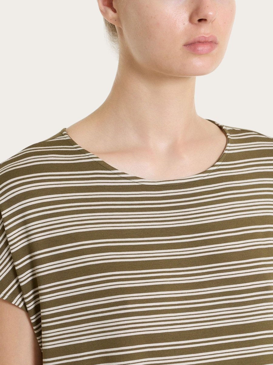 Maglietta girocollo a righe alternate in Viscosa Summer - Fant. Dark Olive - immagine 5