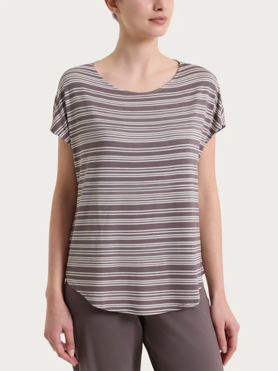 Maglietta girocollo a righe alternate in Viscosa Summer - Fant. Plum Truffle - immagine 2