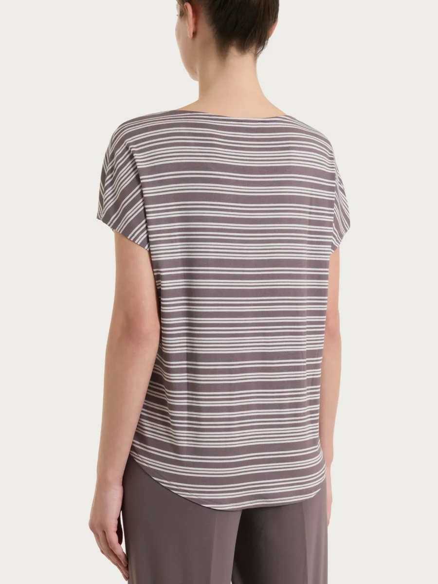 Maglietta girocollo a righe alternate in Viscosa Summer - Fant. Plum Truffle - immagine 3
