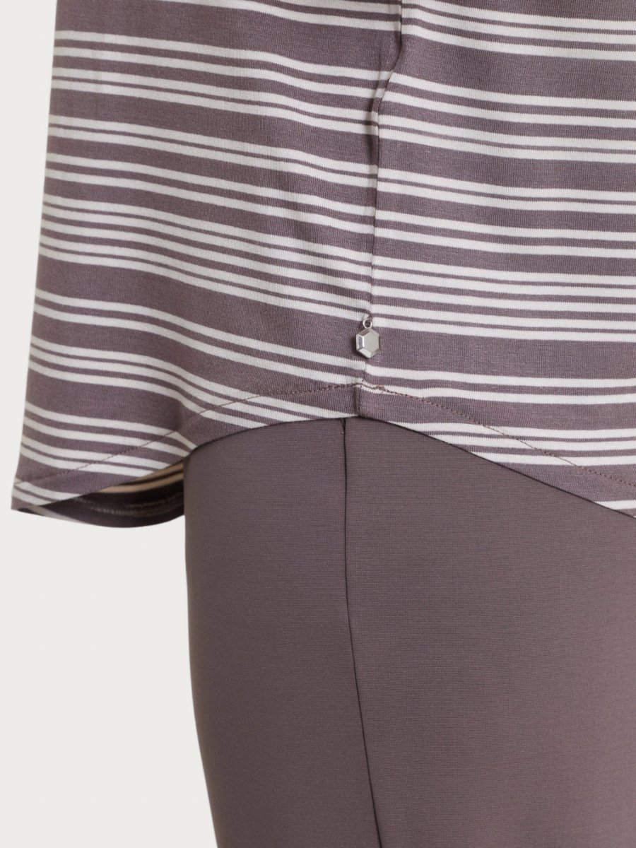 Maglietta girocollo a righe alternate in Viscosa Summer - Fant. Plum Truffle - immagine 4