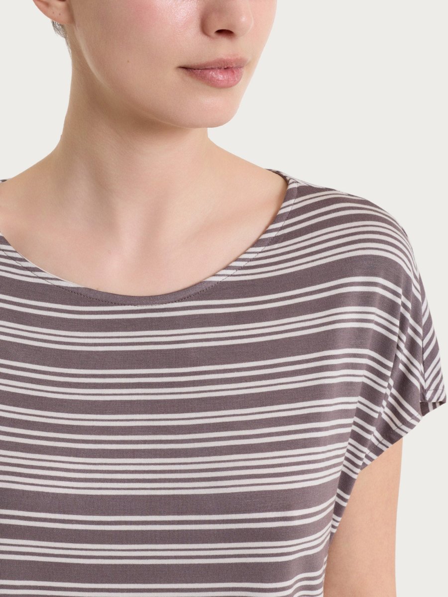 Maglietta girocollo a righe alternate in Viscosa Summer - Fant. Plum Truffle - immagine 5