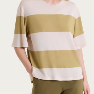 Maglietta girocollo e con macro righe in Summer Light - Fant. Khaki