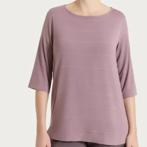 Maglietta con collo a barchetta e micro righe in Summer Light  - Fant. Twilight Mauve