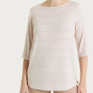 Maglietta con collo a barchetta e micro righe in Summer Light  - Fant. Almond Peach