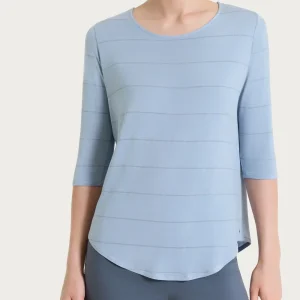 Maglietta girocollo con micro righe in Summer Light  - Fant. Dusty Blue