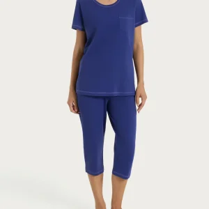 Pigiama tinta unita a pinocchietto in Jersey di Cotone - Navy Blue