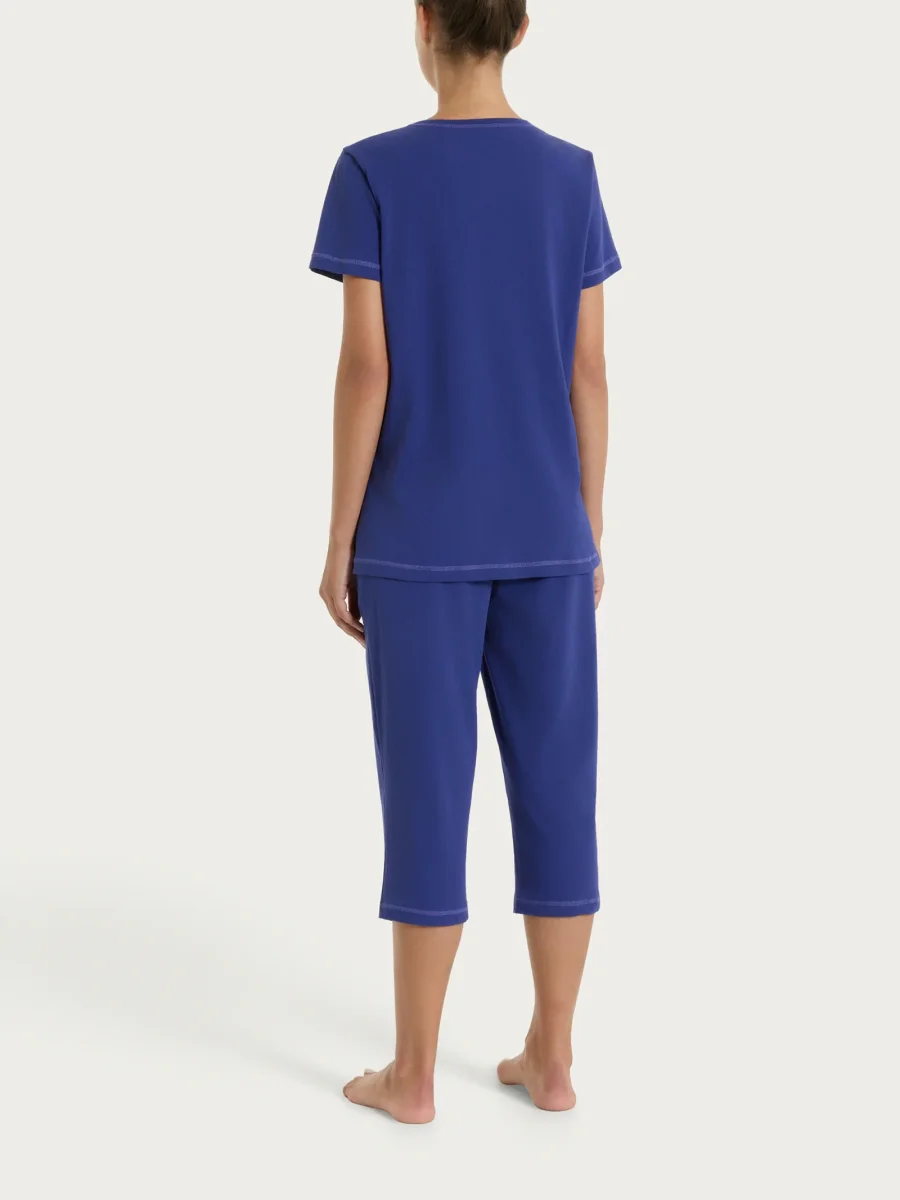 Pigiama tinta unita a pinocchietto in Jersey di Cotone - Navy Blue - immagine 4