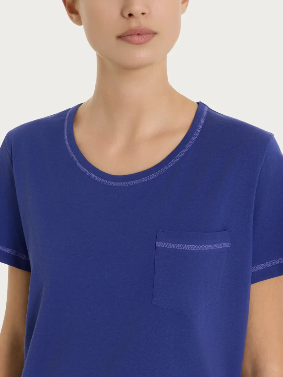 Pigiama tinta unita a pinocchietto in Jersey di Cotone - Navy Blue - immagine 5