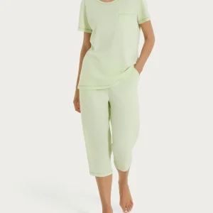 Pigiama tinta unita a pinocchietto in Jersey di Cotone - White Jade