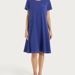 Camicia da notte tinta unita in Jersey di Cotone - Navy Blue