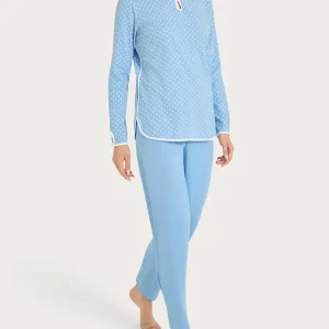 Pigiama a pois con scollo a goccia in Jersey di cotone - Fant. Della Robbia Blue