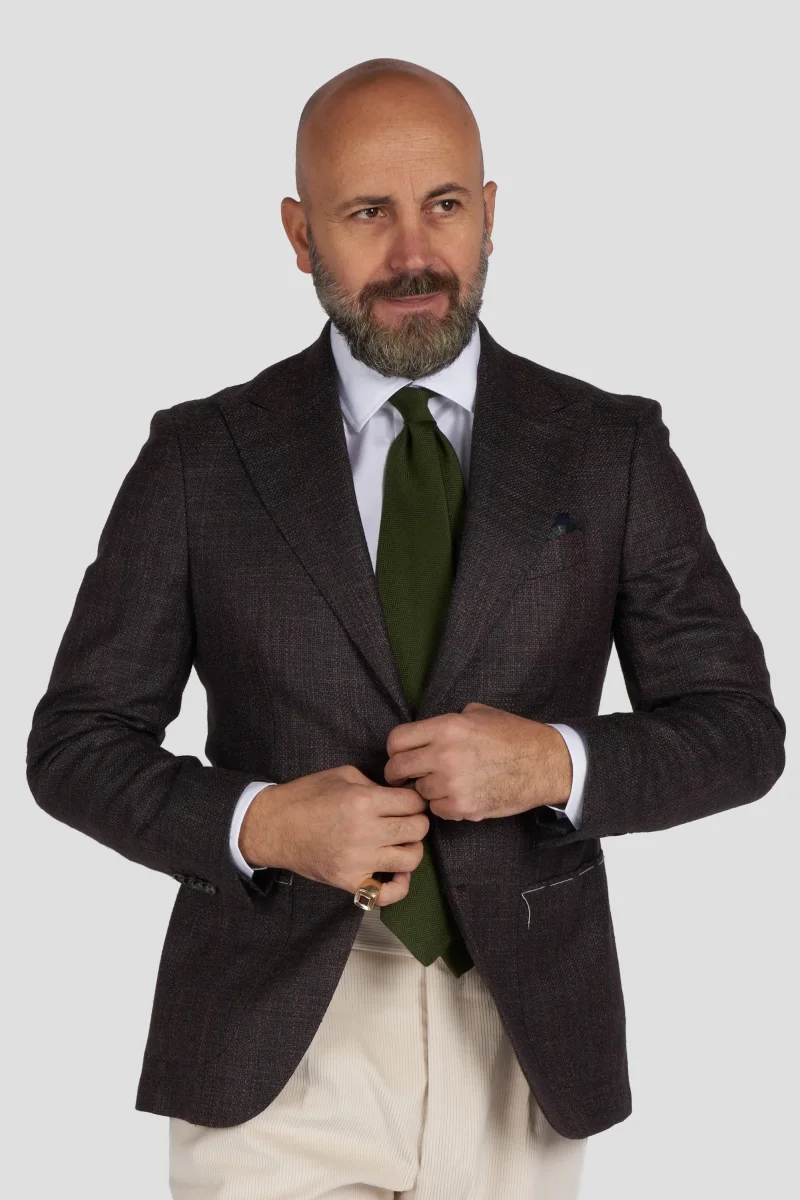 Giacca in lana e seta marrone/bordeaux - immagine 2