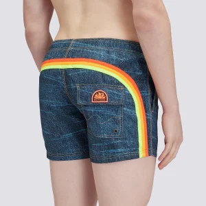 Boxer mare stampa denim con banda