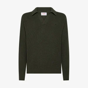 Polo in lana e cashmere a coste militare scuro