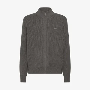 Maglia in lana e cashmere a coste con zip grigio scuro