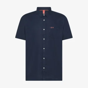 Camicia in lino e cotone blu