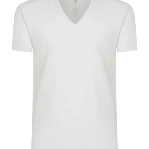 Comfort - Maglietta scollo a V a manica corta in cotone elasticizzato - Bianco