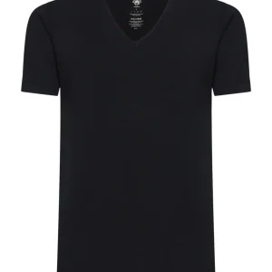 Comfort - Maglietta scollo a V a manica corta in cotone elasticizzato - Nero