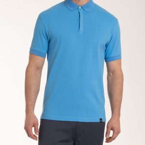 Polo in Eco Cotton Piquet Stretch - Azure Blue