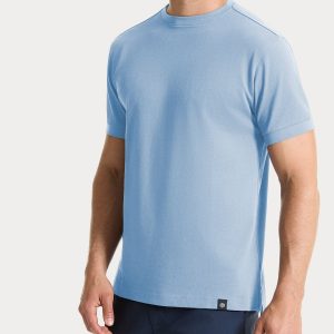 Maglietta girocollo in Eco Cotton Piquet Stretch - Dusty Blue