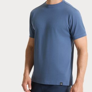 Maglietta girocollo in Eco Cotton Piquet Stretch - Vintage Indigo